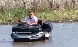 ATV ile girdiği gölde balçığa saplandı