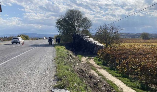 Alaşehir'de süt tankeri üzüm bağına uçtu