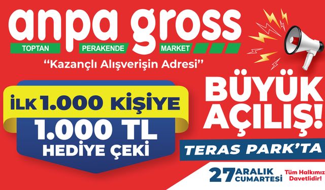 ANPAGROSS Denizli Teraspark'ta Cumartesi Açılıyor, İlk 1000 Kişiye 1000 TL’lik Hediye Çeki