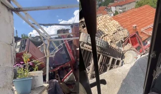 Belediyenin Traktörü Bahçeye Uçtu