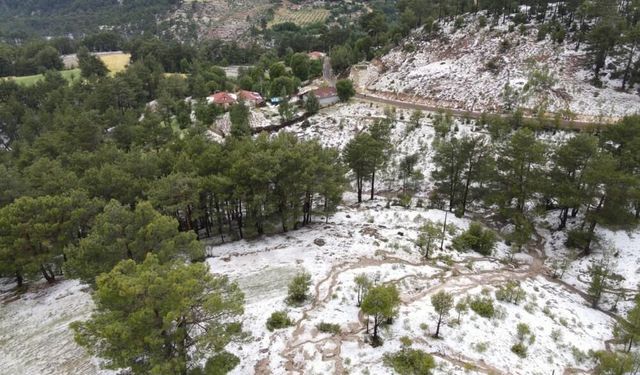 Çameli'de Dolu Yağışında Seralar ve Tarlalar Saniyeler İçinde Beyaza Büründü