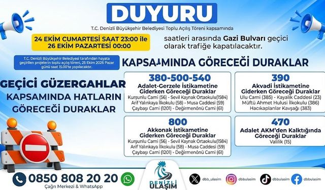 Denizli’de Toplu Açılış Töreni Sebebi İle Yol Güzergahları Değişiyor