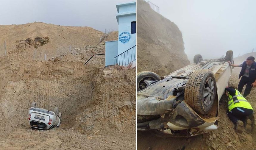 Kontrolden çıkan otomobil, DESKİ’nin açtığı çukura düştü: 1 yaralı