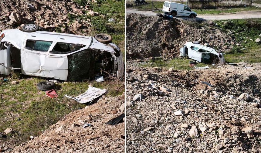 Emniyet şeridindeki kamyonete çarpan otomobil boş araziye uçtu: 4 yaralı