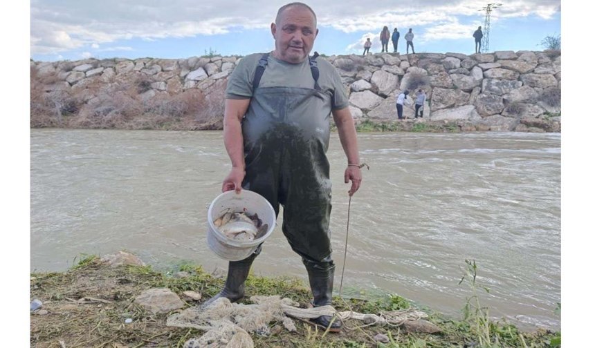 10 yıllık kuraklığın hakim olduğu çayda balık avladılar
