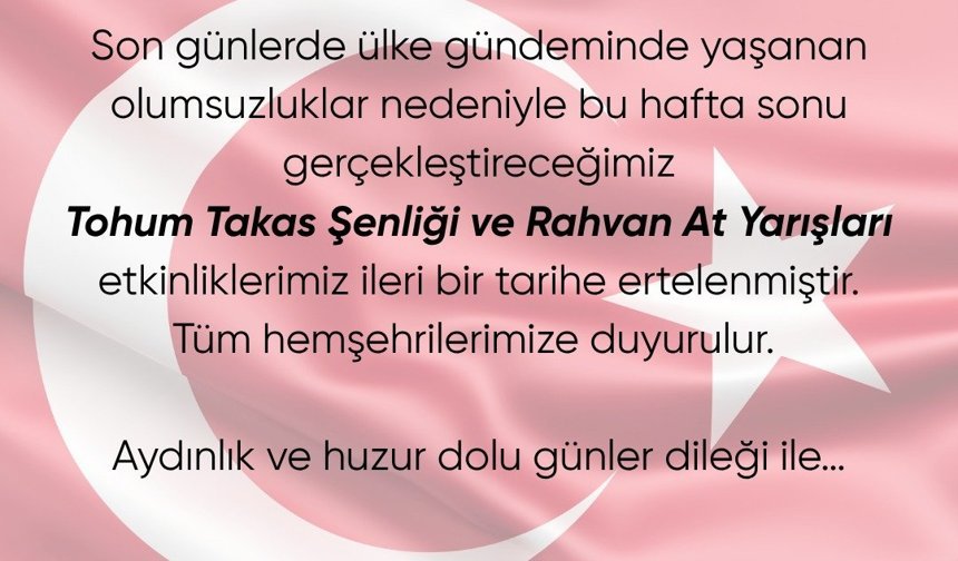 Honaz’da Tohum Takas Şenliği ve Rahvan At Yarışları Ertelendi