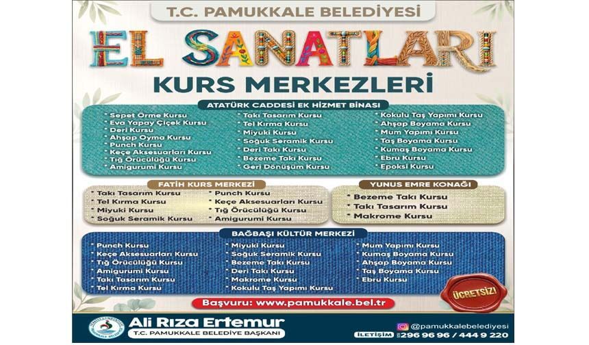 Pamukkale Belediyesi Ücretsiz El Sanatları Kursları  Başlıyor
