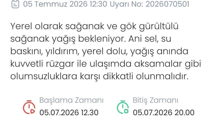 Denizli İçin Kuvvetli Yağış ve Sel Uyarısı