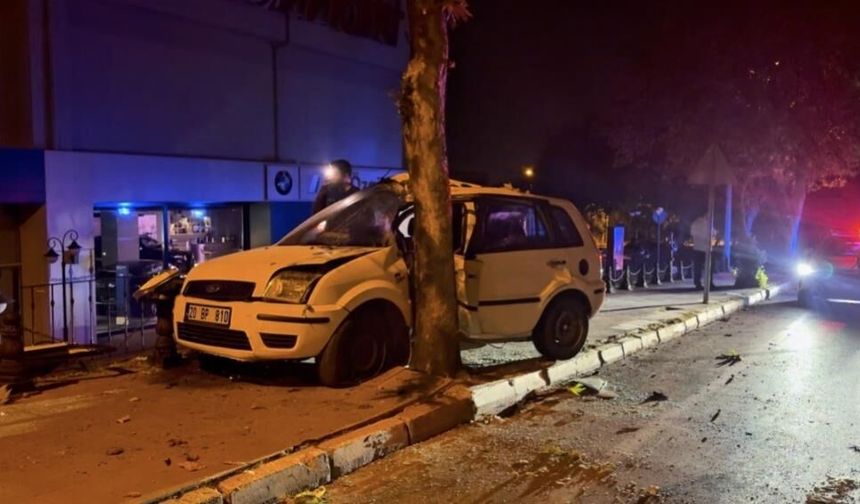 Denizli'de Kontrolden Çıkan Otomobil Ağaca Çarparak Durabildi: 1 Yaralı