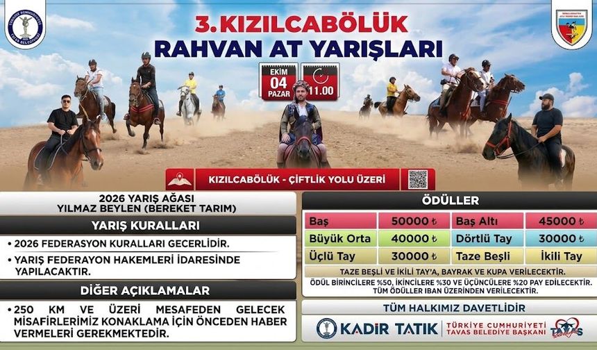 Kızılcabölük’te Rahvan At Yarışları 4 Ekim'de Yapılacak