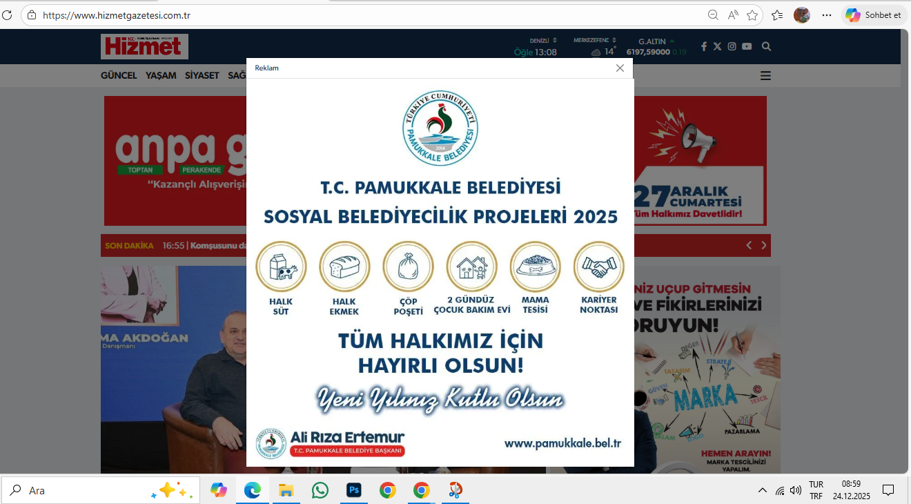 Hizmet Gazetesi Pamukkale Belediyesi 24 Aralik