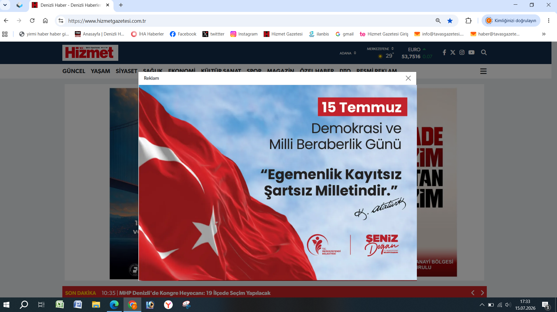 15 Temmuz Merk. Pop Up