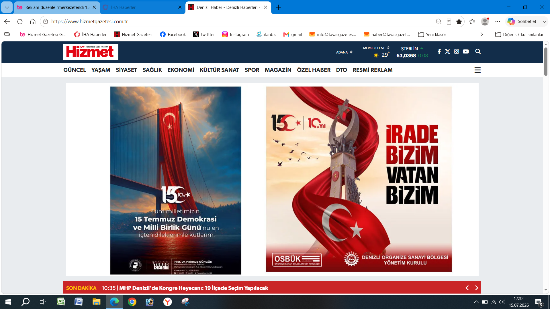 15 Temmuz Merkezefendi Paü Ilan Ekran