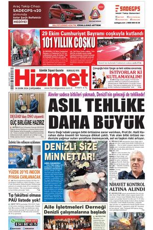 30.10.2024 Çarşamba - Hizmet Gazetesi